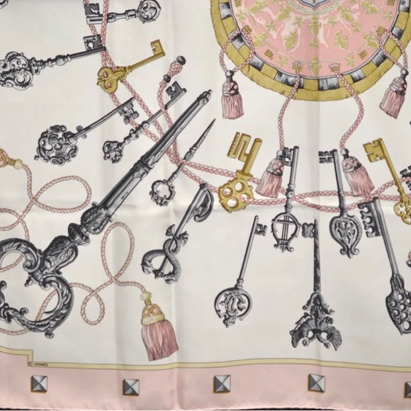 HERMES Carre 90 Scarf "LES CLES" Silk Pink - Picture 4 of 13